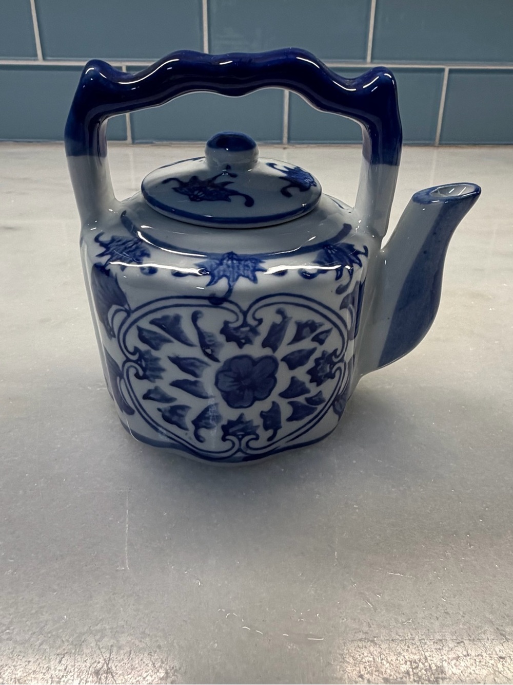 Blue and White Porcelain Floral Teapot - Decorative Ceramic Accent